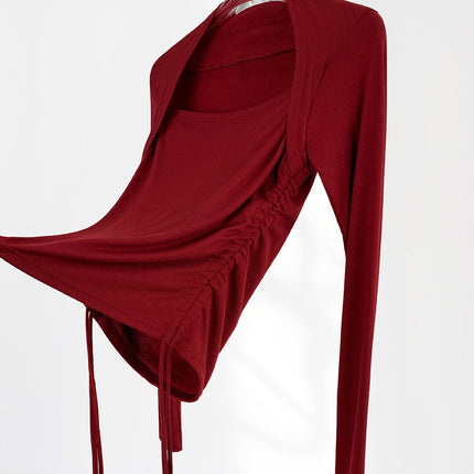 Onbely haut strappy col carré manches longues femme mode