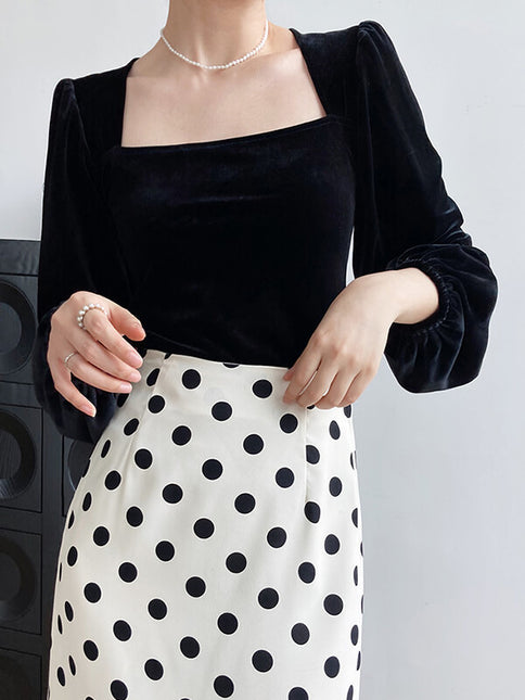 Onbely hauts noir velours col carré pour femme - onbely