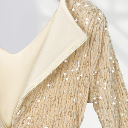 Onbely robe courte moulante velours brillante paillette Col en V cocktail