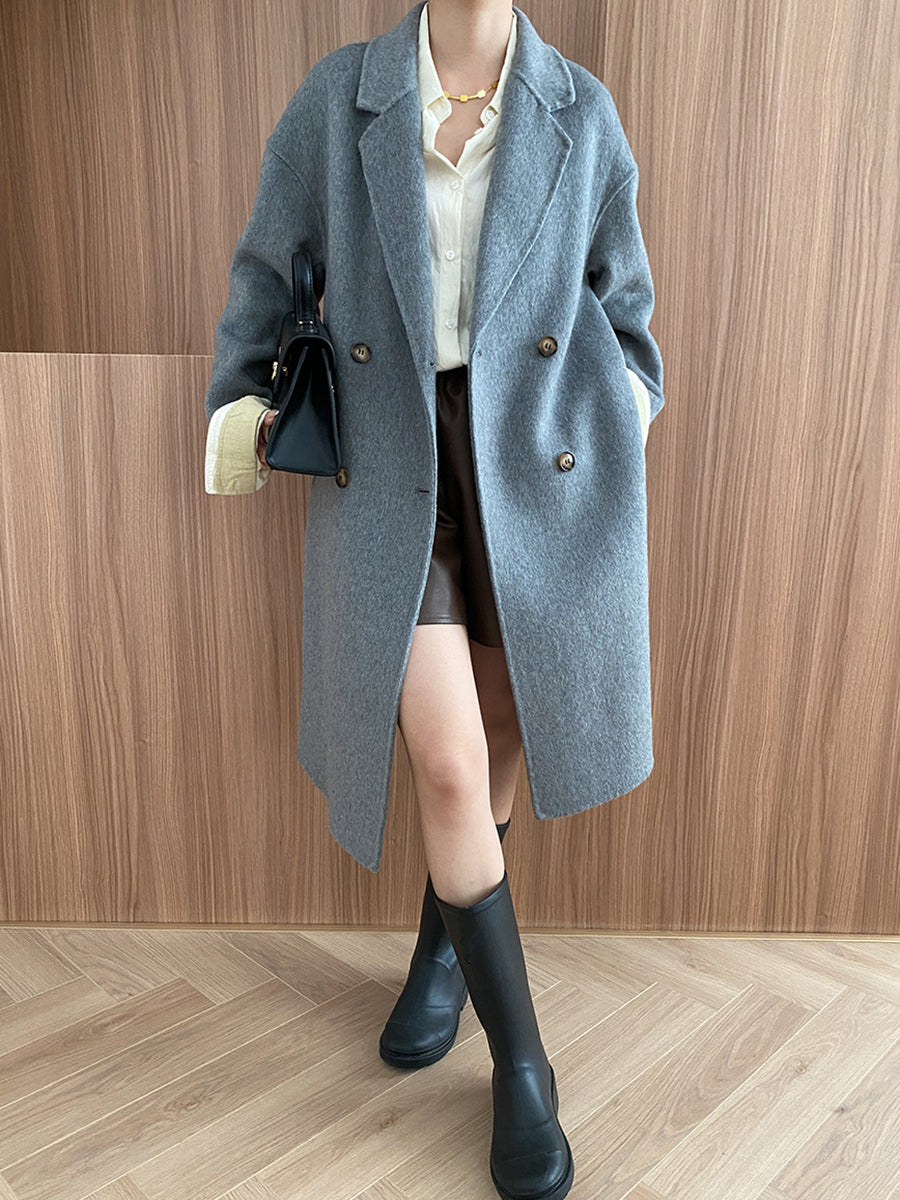 Onbely manteau en laine longue double boutonnage col revers pour femme
