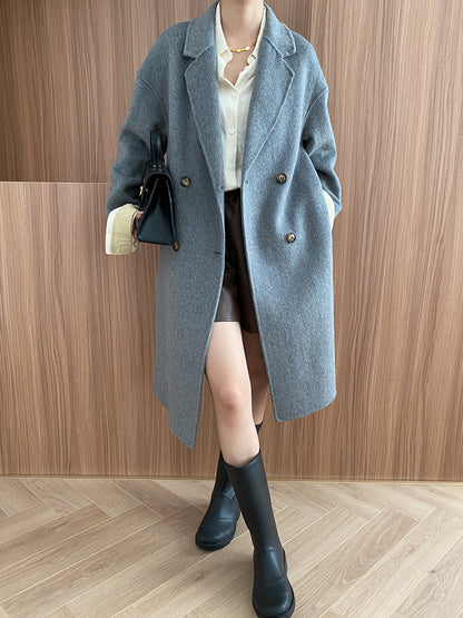 Onbely manteau en laine longue double boutonnage col revers pour femme