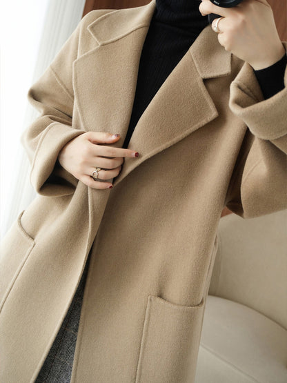 Onbely manteau en laine longue avec poches ceinture pour femme