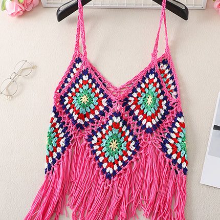 Onbely Débardeur Bohème en Crochet avec Franges Décoratives pour Vacances et Plage boho dress