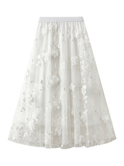 Onbely elegant women's embroidered tulle long skirt