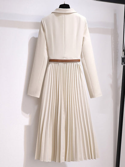 Onbely robe blazer longue plissé avec ceinture femme mode blanche