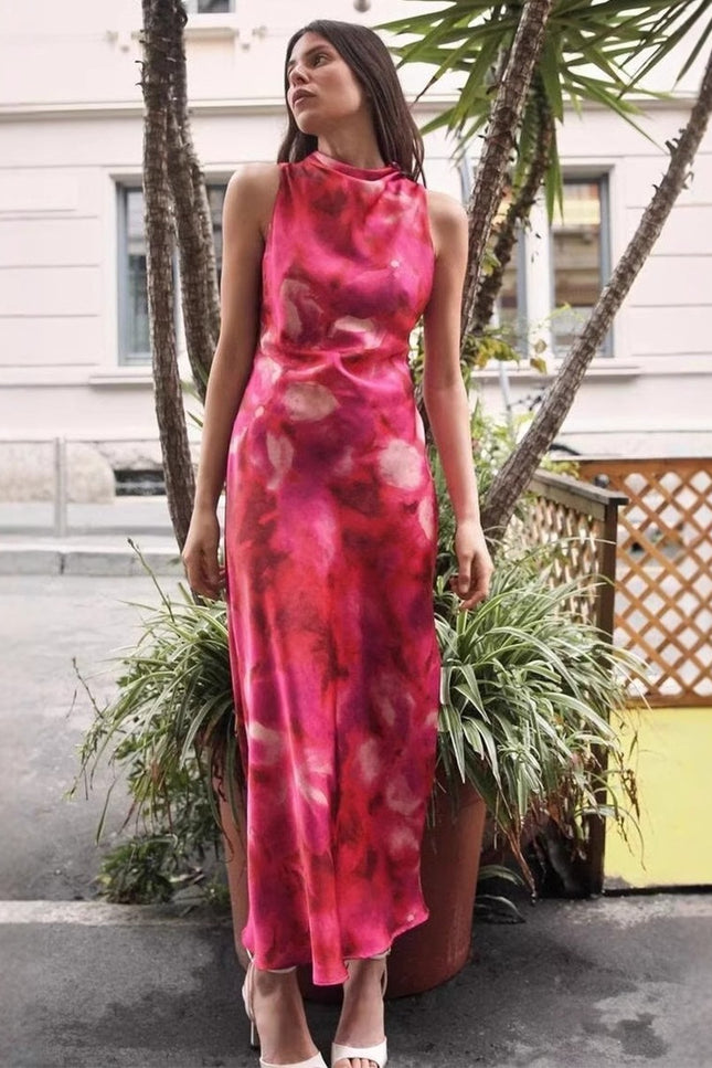 Onbely robe longue moulante imprimé à fleurie col rond taille marquée doux vacances tous les jours