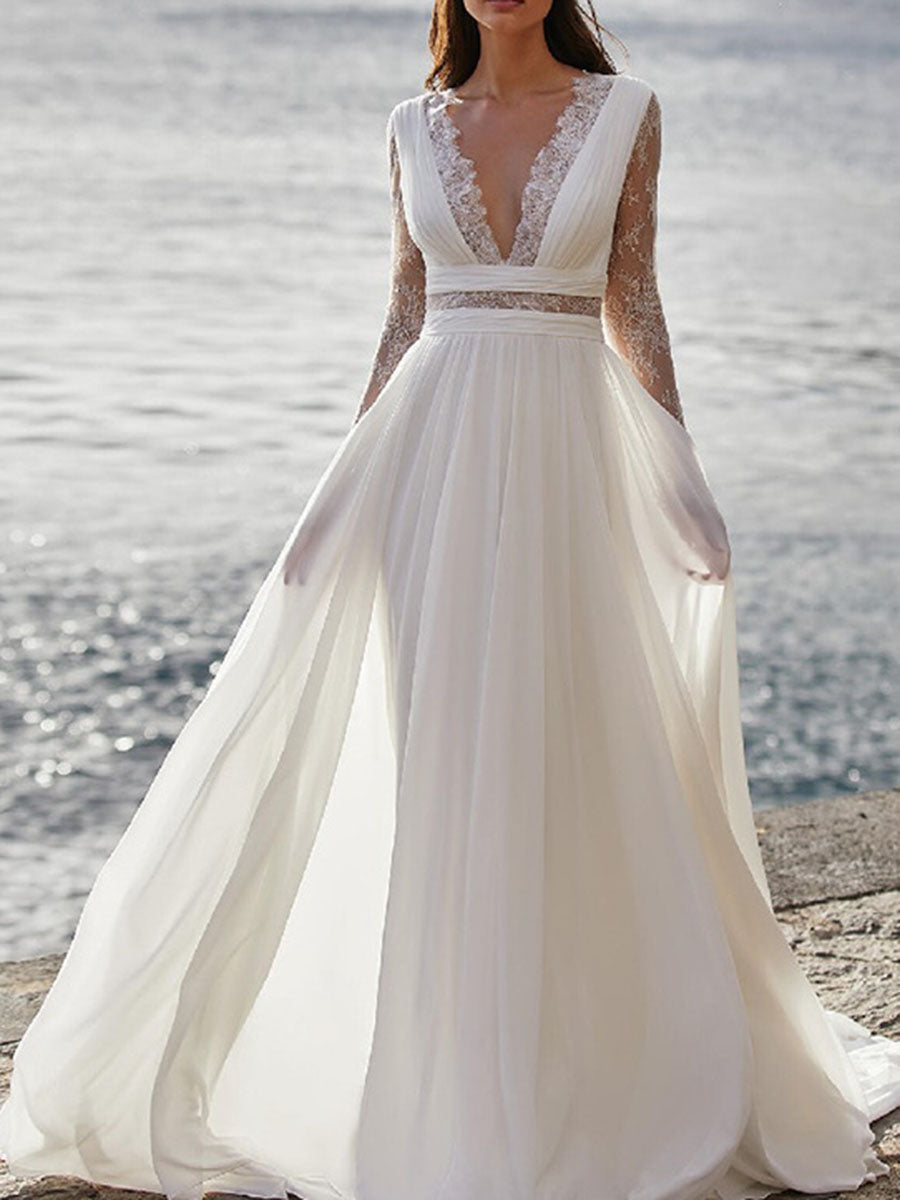 Onbely robe maxi longue de mariée princesse dentelle bohème