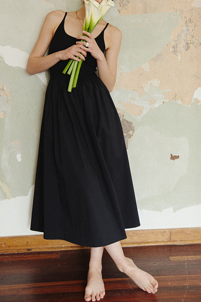 Onbely robe longue trapèze à fines brides noir - onbely