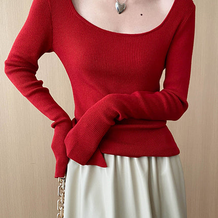 Onbely pull en maille col carré manches évasées pour femme