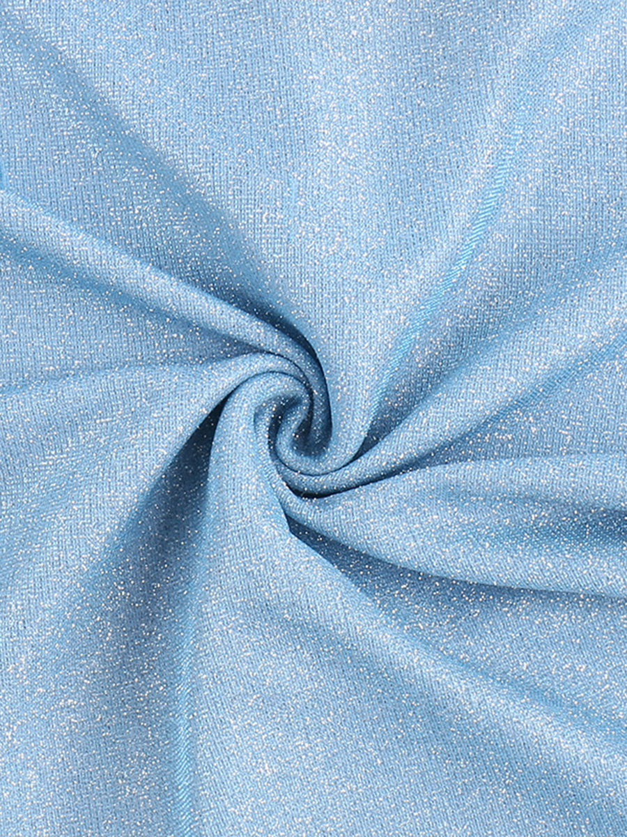 Onbely Robe de soirée longue et moulante brillante paillette à fines brides bleue