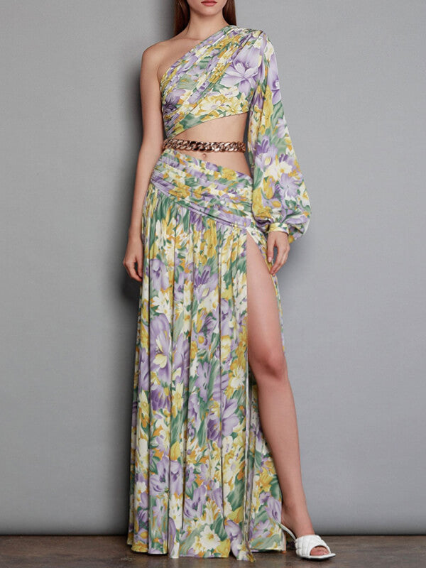 Onbely robe maxi longue imprimé à fleurie une épaule - onbely