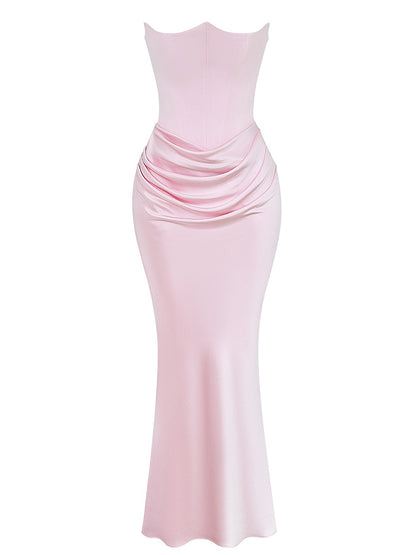 Onbely Robe de soirée longue moulante satin bustier sirene élégant