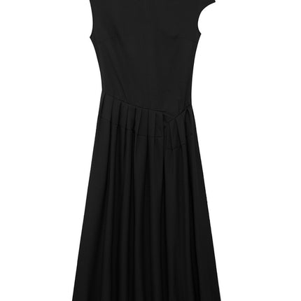 Onbely robe longue trapèze unicolore plissé col asymétrique mode tous les jours bureau