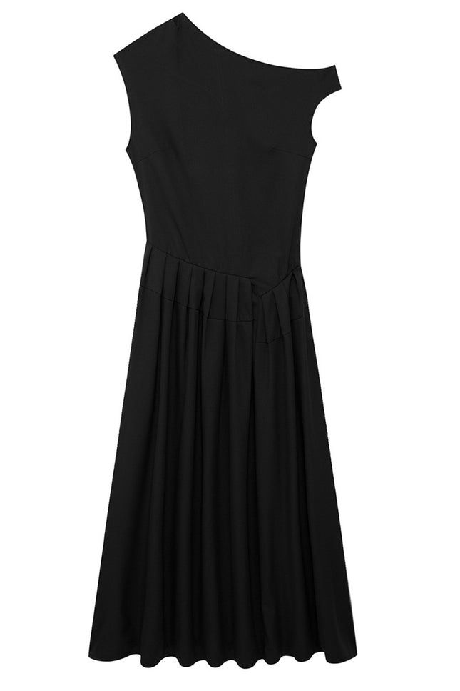 Onbely robe longue trapèze unicolore plissé col asymétrique mode tous les jours bureau