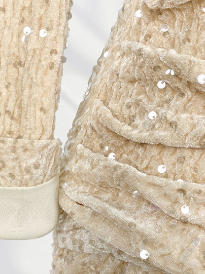 Onbely robe courte moulante velours brillante paillette Col en V cocktail