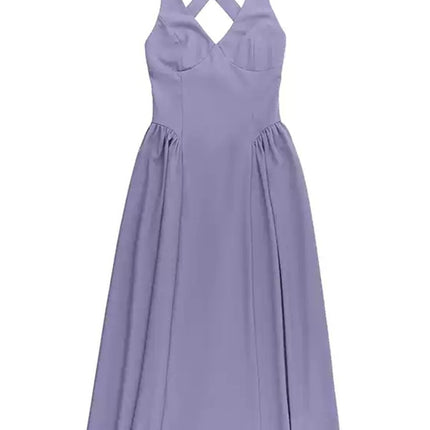 Onbely robe longue trapèze unicolore dos nu v-cou élégant bal de promo