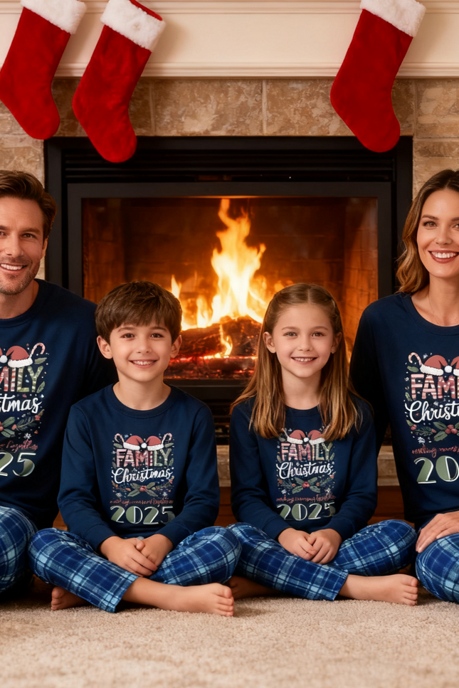 MEMORIES TOGETHER - Pyjamas de Noël familiaux à carreaux bleus