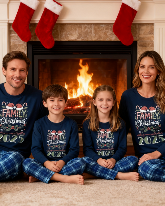 MEMORIES TOGETHER - Pyjamas de Noël familiaux à carreaux bleus