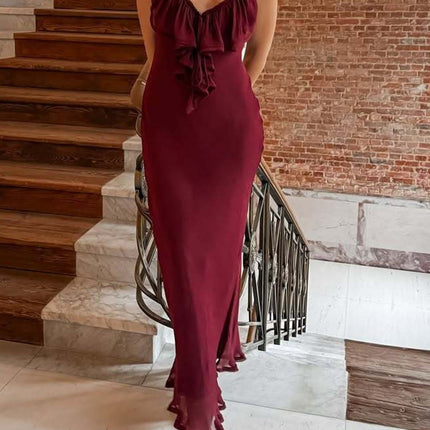 Onbely robe de soirée longue moulante rayé dos nu à fines brides col en V cintrée mode style de rue tous les jours