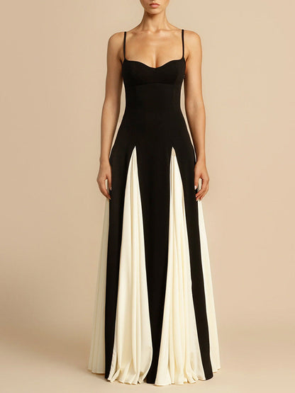 Onbely Robe longue bicolore noir et blanc à fines brides élégante de soirée