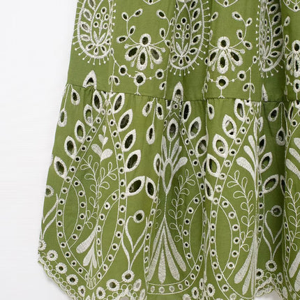 Onbely robe de soirée longue brodée motif cachemire vert sans manches à fines brides pour bal et plage -boho dress