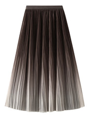 Onbely Women's Elegant Gradient Color Tulle Pleated Long Skirt