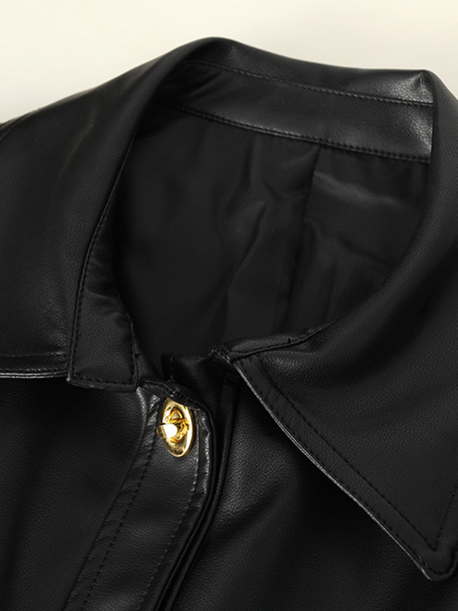Onbely veste en cuir PU boutonnage femme mode noir