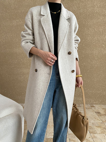 Onbely manteau en laine longue double boutonnage col revers pour femme