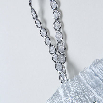 Onbely robe courte bleue à strass et franges pour cocktail