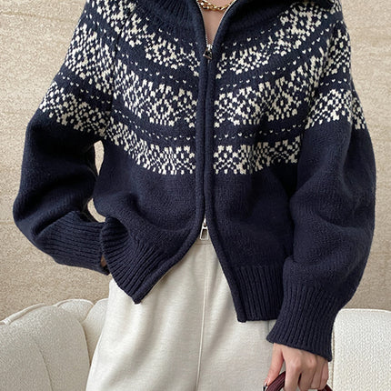 Onbely pull jacquard fermeture éclair pour femme vintage noël