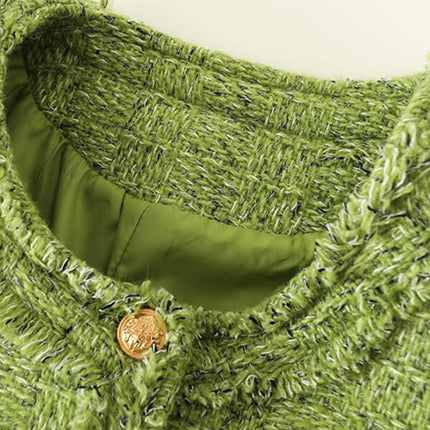 Onbely veste courte en tweed boutonnage avec poches col rond femme mode