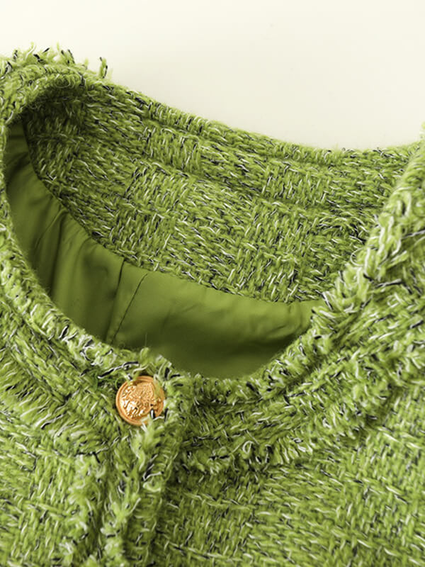 Onbely veste courte en tweed boutonnage avec poches col rond femme mode