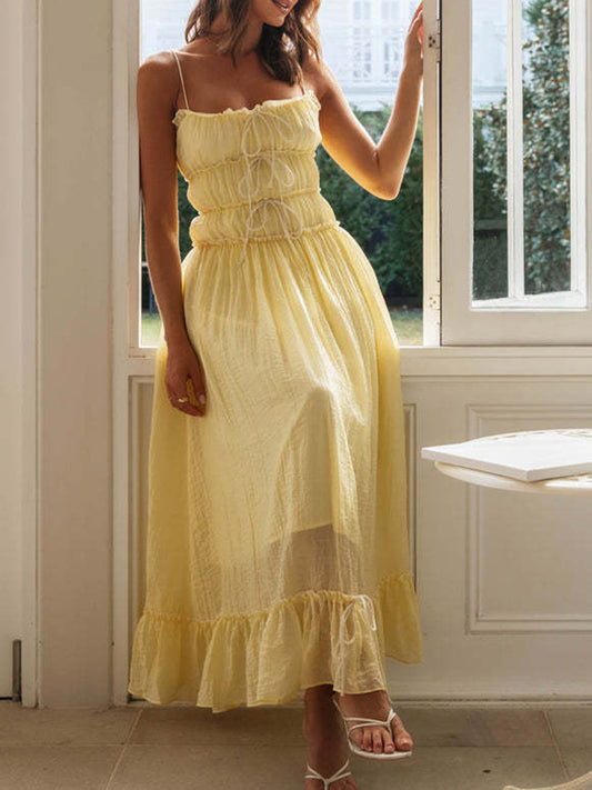 Onbely robe de soirée longue à fines brides avec liseré contrastant pour bal de promo et vacances