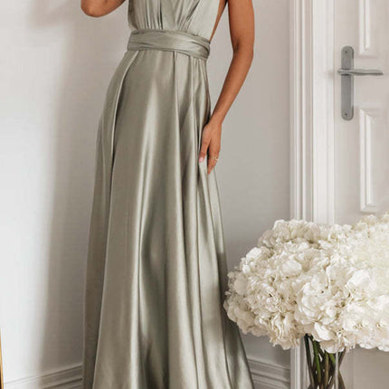 Onbely Robe de soirée longue grise à col en V et dos nu