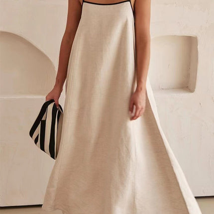 Onbely robe longue lâche unicolore à fines brides simple décontracté