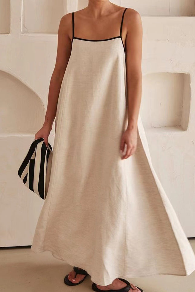 Onbely robe longue lâche unicolore à fines brides simple décontracté