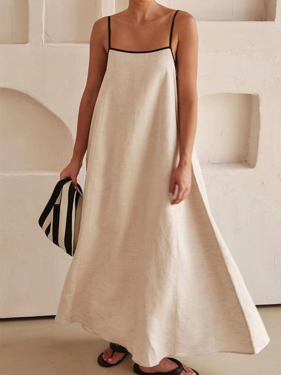 Onbely robe longue lâche unicolore à fines brides simple décontracté