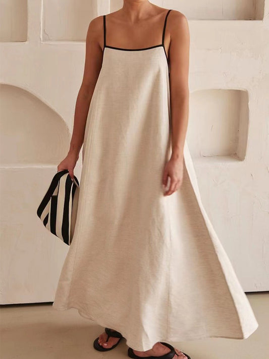 Onbely robe longue lâche unicolore à fines brides simple décontracté