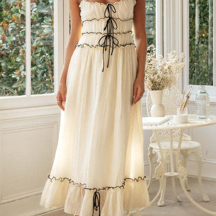 Onbely robe de soirée longue à fines brides avec liseré contrastant pour bal de promo et vacances