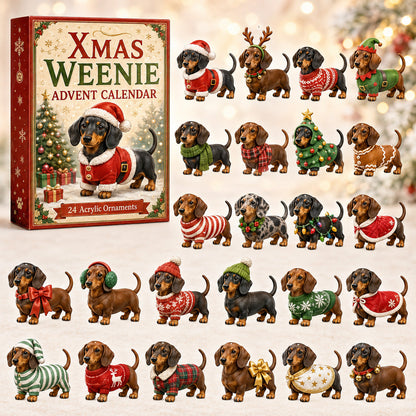 Xmas Weenie Advent Calendar 2026 - 24-Day Festive Countdown, Acrylic Charms Blind Box - Gift For Dachshund Lovers