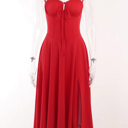 Onbely mi-longue robe unicolore fendu le côté à fines brides mode bal de promo