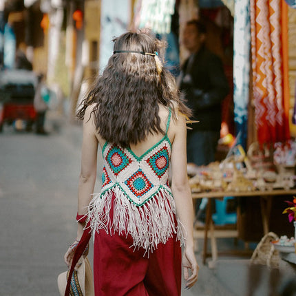 Onbely Débardeur Bohème en Crochet avec Franges Décoratives pour Vacances et Plage boho dress