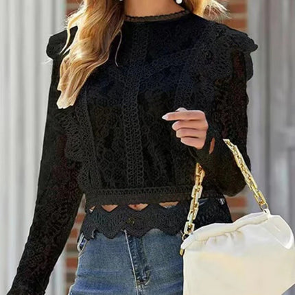 Onbely hauts broderie anglaise avec fermeture éclair col rond élégant femme