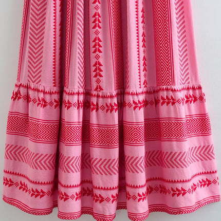 Onbely robe longue trapèze rose rayé dos nu à fines brides bohème élégant vacances tous les jours-boho dress