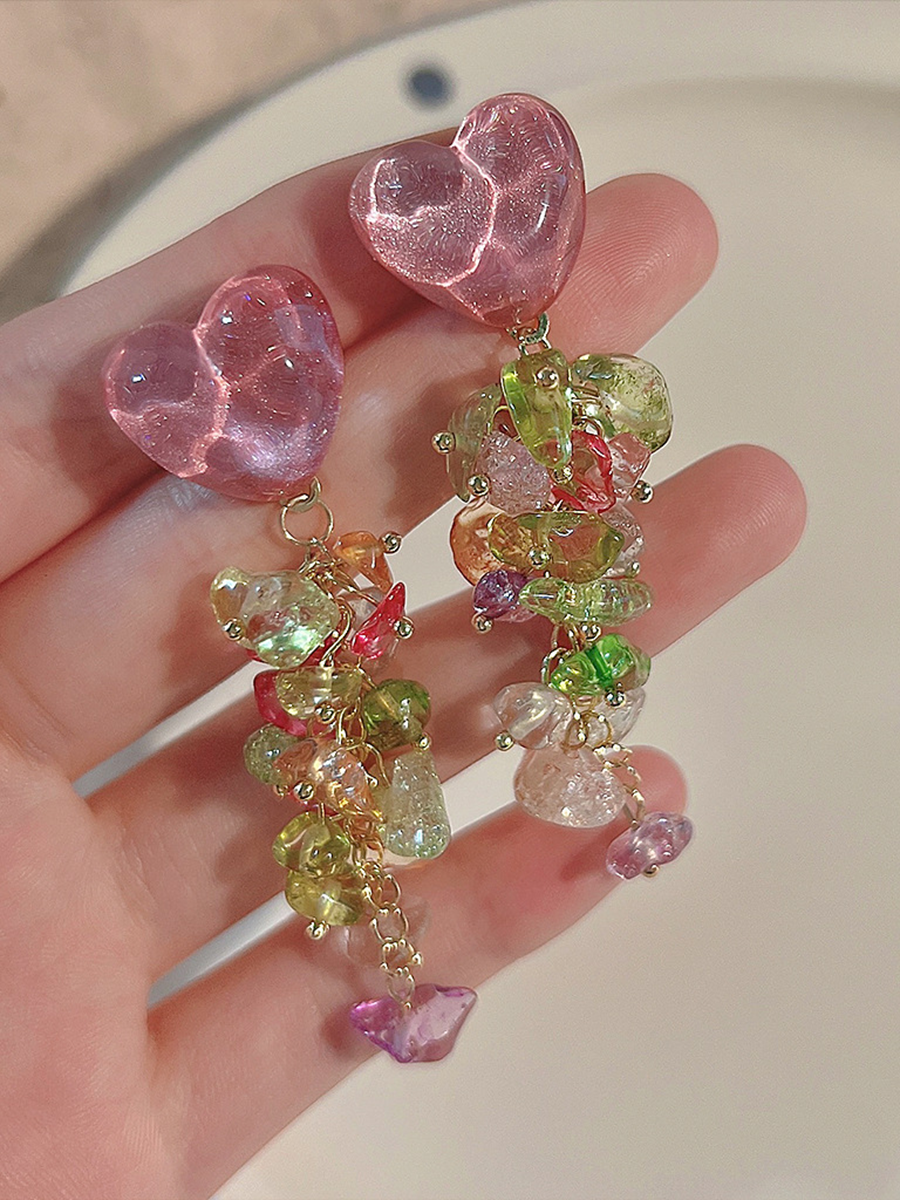 Multicolore cristal de verre frange boucles d'oreilles été - onbely