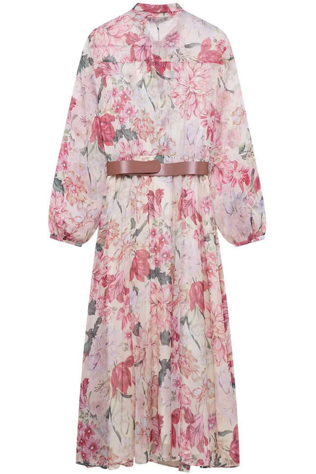 Onbely mi-longue Robe mousseline imprimé à fleurie Manches Longues Rose