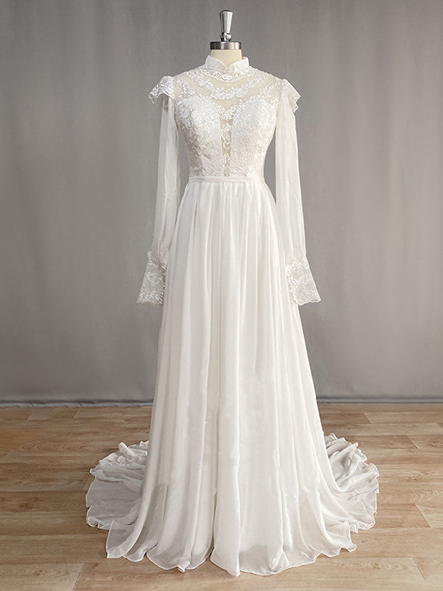 Onbely robe maxi longue de mariée princesse manches longues vintage