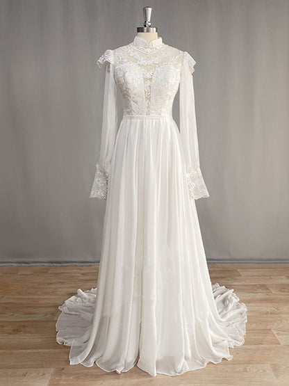 Onbely robe maxi longue de mariée princesse manches longues vintage