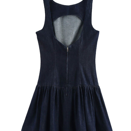 Onbely mi-longue robe trapèze unicolore plissé col rond mode doux tous les jours vacances