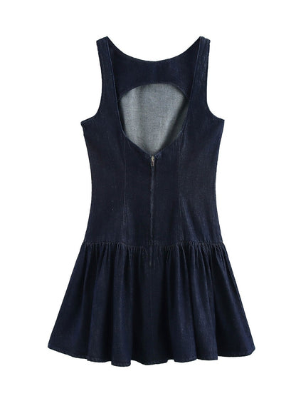 Onbely mi-longue robe trapèze unicolore plissé col rond mode doux tous les jours vacances